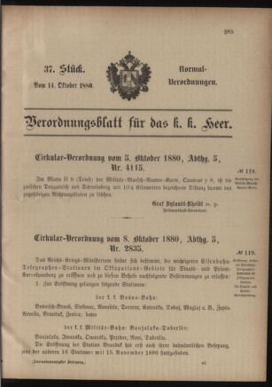 Verordnungsblatt für das Kaiserlich-Königliche Heer 18801014 Seite: 1