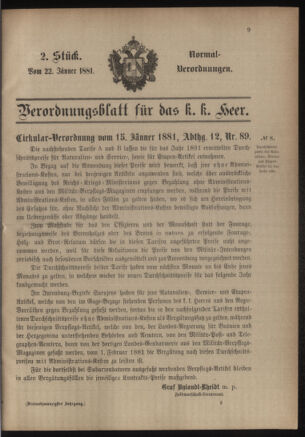 Verordnungsblatt für das Kaiserlich-Königliche Heer 18810122 Seite: 1