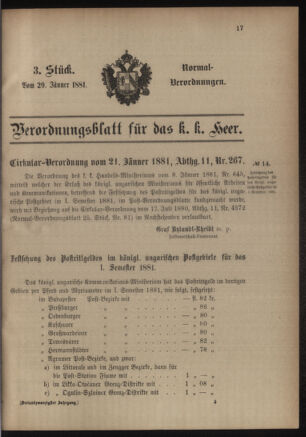 Verordnungsblatt für das Kaiserlich-Königliche Heer 18810129 Seite: 1