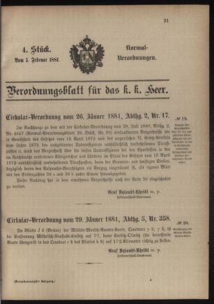 Verordnungsblatt für das Kaiserlich-Königliche Heer 18810205 Seite: 1