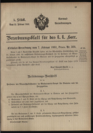 Verordnungsblatt für das Kaiserlich-Königliche Heer 18810213 Seite: 1