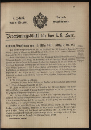 Verordnungsblatt für das Kaiserlich-Königliche Heer 18810316 Seite: 1