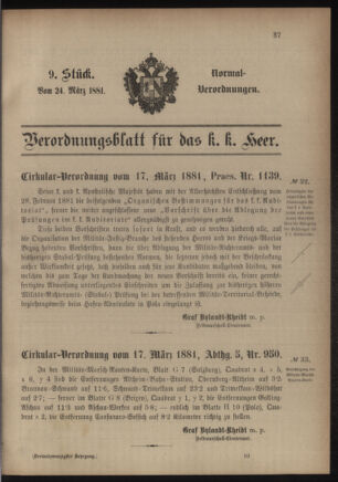 Verordnungsblatt für das Kaiserlich-Königliche Heer 18810324 Seite: 1