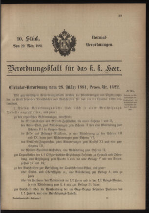 Verordnungsblatt für das Kaiserlich-Königliche Heer 18810329 Seite: 1