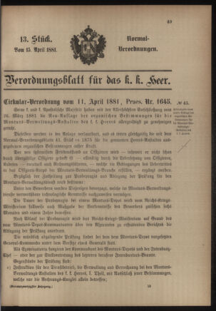 Verordnungsblatt für das Kaiserlich-Königliche Heer 18810415 Seite: 1