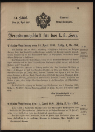 Verordnungsblatt für das Kaiserlich-Königliche Heer 18810420 Seite: 1