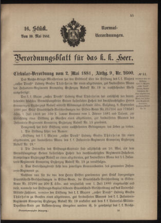 Verordnungsblatt für das Kaiserlich-Königliche Heer 18810510 Seite: 1