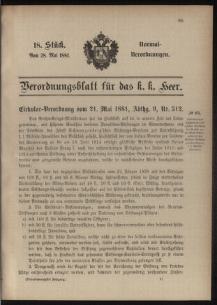 Verordnungsblatt für das Kaiserlich-Königliche Heer 18810528 Seite: 1