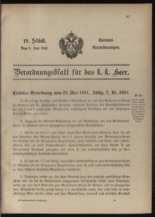 Verordnungsblatt für das Kaiserlich-Königliche Heer 18810609 Seite: 1