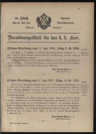 Verordnungsblatt für das Kaiserlich-Königliche Heer 18810622 Seite: 1