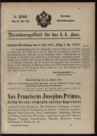 Verordnungsblatt für das Kaiserlich-Königliche Heer 18810630 Seite: 1