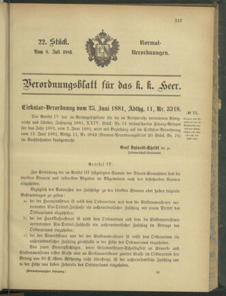 Verordnungsblatt für das Kaiserlich-Königliche Heer 18810708 Seite: 1