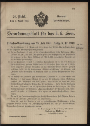 Verordnungsblatt für das Kaiserlich-Königliche Heer 18810803 Seite: 11