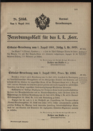 Verordnungsblatt für das Kaiserlich-Königliche Heer 18810809 Seite: 1