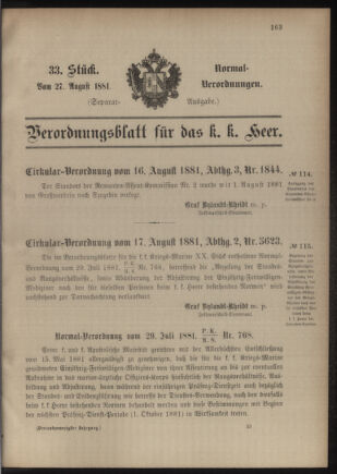 Verordnungsblatt für das Kaiserlich-Königliche Heer 18810827 Seite: 7