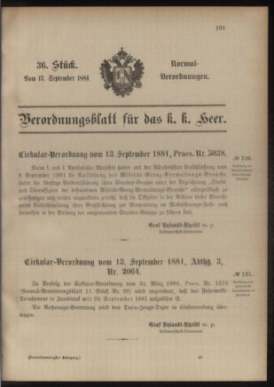 Verordnungsblatt für das Kaiserlich-Königliche Heer 18810917 Seite: 23