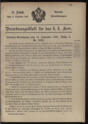 Verordnungsblatt für das Kaiserlich-Königliche Heer 18810923 Seite: 1