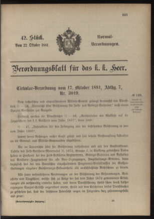 Verordnungsblatt für das Kaiserlich-Königliche Heer 18811022 Seite: 1