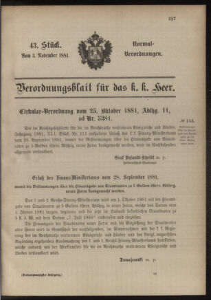 Verordnungsblatt für das Kaiserlich-Königliche Heer 18811103 Seite: 1