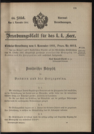 Verordnungsblatt für das Kaiserlich-Königliche Heer 18811104 Seite: 1