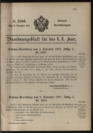 Verordnungsblatt für das Kaiserlich-Königliche Heer 18811119 Seite: 1