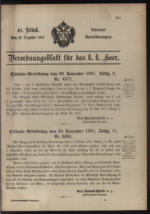 Verordnungsblatt für das Kaiserlich-Königliche Heer 18811210 Seite: 1