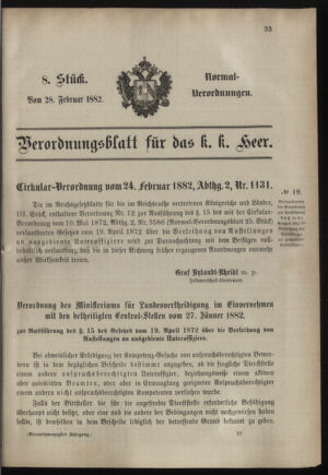 Verordnungsblatt für das Kaiserlich-Königliche Heer 18820228 Seite: 1