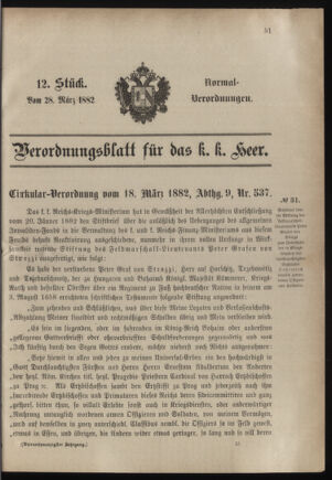 Verordnungsblatt für das Kaiserlich-Königliche Heer 18820328 Seite: 1