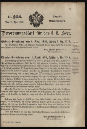 Verordnungsblatt für das Kaiserlich-Königliche Heer 18820415 Seite: 1