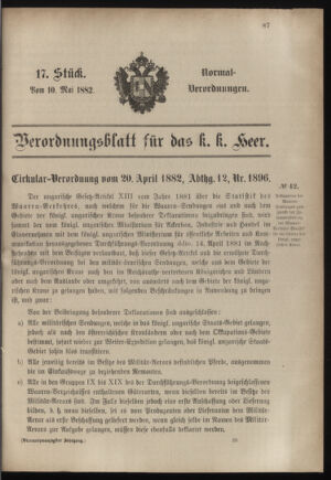 Verordnungsblatt für das Kaiserlich-Königliche Heer 18820510 Seite: 1