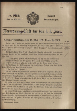 Verordnungsblatt für das Kaiserlich-Königliche Heer 18820518 Seite: 1