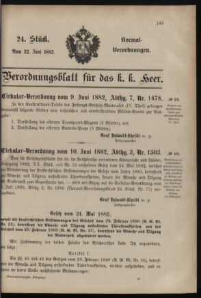 Verordnungsblatt für das Kaiserlich-Königliche Heer 18820622 Seite: 1