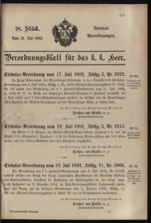 Verordnungsblatt für das Kaiserlich-Königliche Heer 18820731 Seite: 1