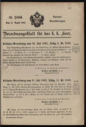 Verordnungsblatt für das Kaiserlich-Königliche Heer 18820812 Seite: 15