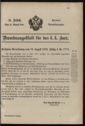 Verordnungsblatt für das Kaiserlich-Königliche Heer 18820825 Seite: 1