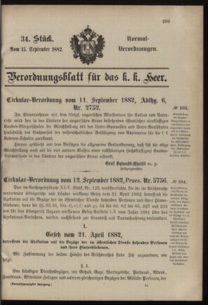 Verordnungsblatt für das Kaiserlich-Königliche Heer 18820915 Seite: 1