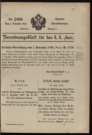 Verordnungsblatt für das Kaiserlich-Königliche Heer 18821101 Seite: 1