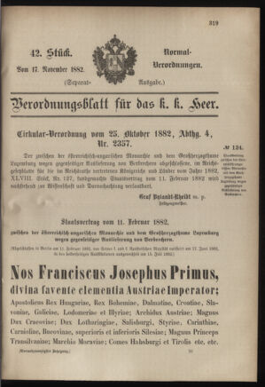 Verordnungsblatt für das Kaiserlich-Königliche Heer 18821117 Seite: 1