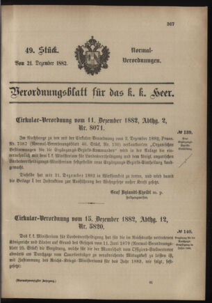 Verordnungsblatt für das Kaiserlich-Königliche Heer 18821221 Seite: 1