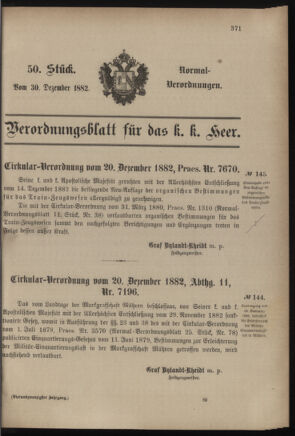 Verordnungsblatt für das Kaiserlich-Königliche Heer 18821230 Seite: 1