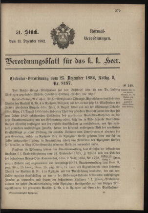 Verordnungsblatt für das Kaiserlich-Königliche Heer 18821231 Seite: 1