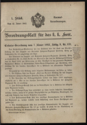 Verordnungsblatt für das Kaiserlich-Königliche Heer 18830112 Seite: 1