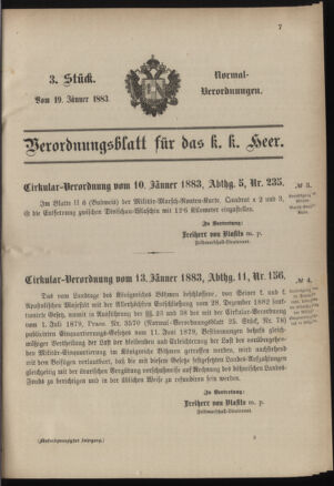 Verordnungsblatt für das Kaiserlich-Königliche Heer 18830119 Seite: 1