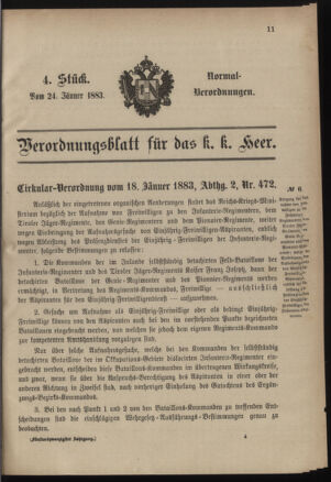 Verordnungsblatt für das Kaiserlich-Königliche Heer 18830124 Seite: 1