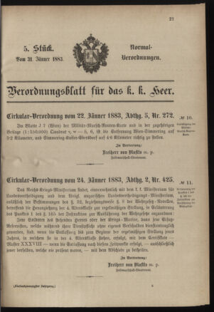 Verordnungsblatt für das Kaiserlich-Königliche Heer 18830131 Seite: 1