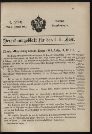 Verordnungsblatt für das Kaiserlich-Königliche Heer 18830205 Seite: 1