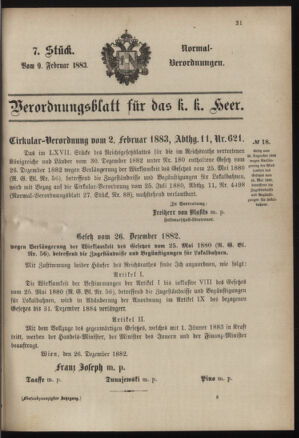 Verordnungsblatt für das Kaiserlich-Königliche Heer 18830209 Seite: 1