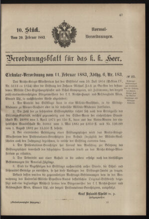 Verordnungsblatt für das Kaiserlich-Königliche Heer 18830220 Seite: 11