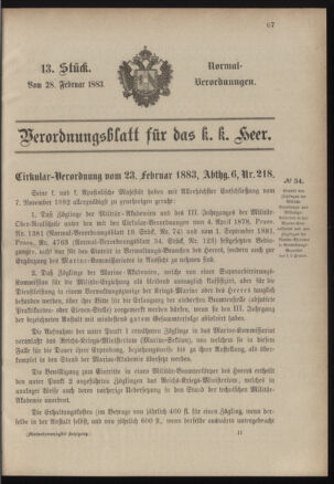 Verordnungsblatt für das Kaiserlich-Königliche Heer 18830228 Seite: 1