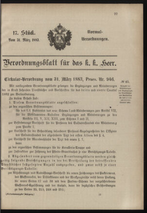 Verordnungsblatt für das Kaiserlich-Königliche Heer 18830331 Seite: 17